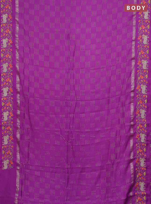 Semi chanderi saree purple with allover zari woven geometric weaves and pichwai embroidery border