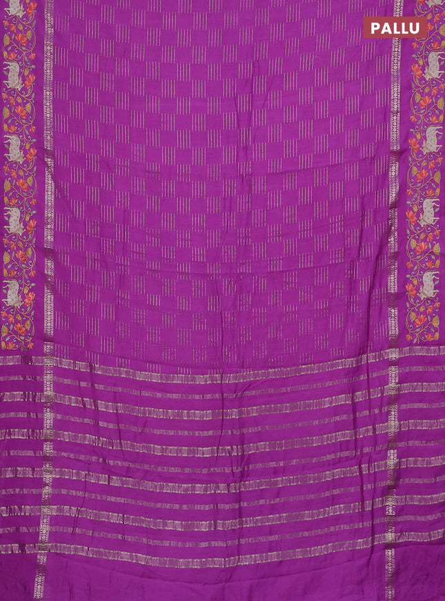 Semi chanderi saree purple with allover zari woven geometric weaves and pichwai embroidery border