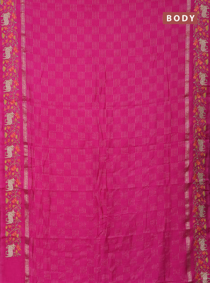 Semi chanderi saree pink with allover zari woven geometric weaves and pichwai embroidery border