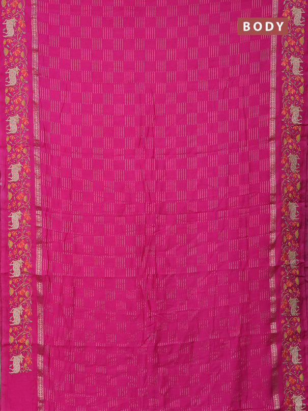 Semi chanderi saree pink with allover zari woven geometric weaves and pichwai embroidery border