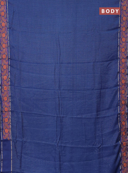 Semi chanderi saree blue with allover zari woven stripes pattern and embroidery border
