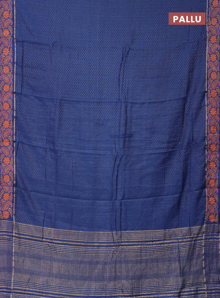 Semi chanderi saree blue with allover zari woven stripes pattern and embroidery border