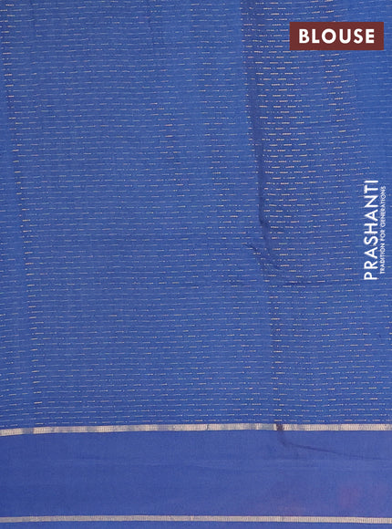 Semi chanderi saree blue with allover zari woven stripes pattern and embroidery border