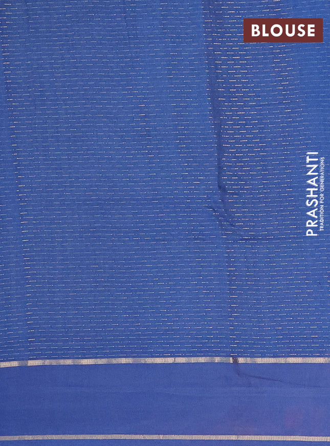 Semi chanderi saree blue with allover zari woven stripes pattern and embroidery border