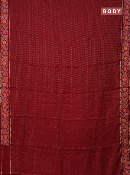 Semi chanderi saree maroon with allover zari woven stripes pattern and embroidery border