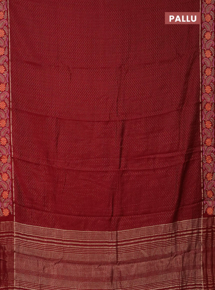 Semi chanderi saree maroon with allover zari woven stripes pattern and embroidery border