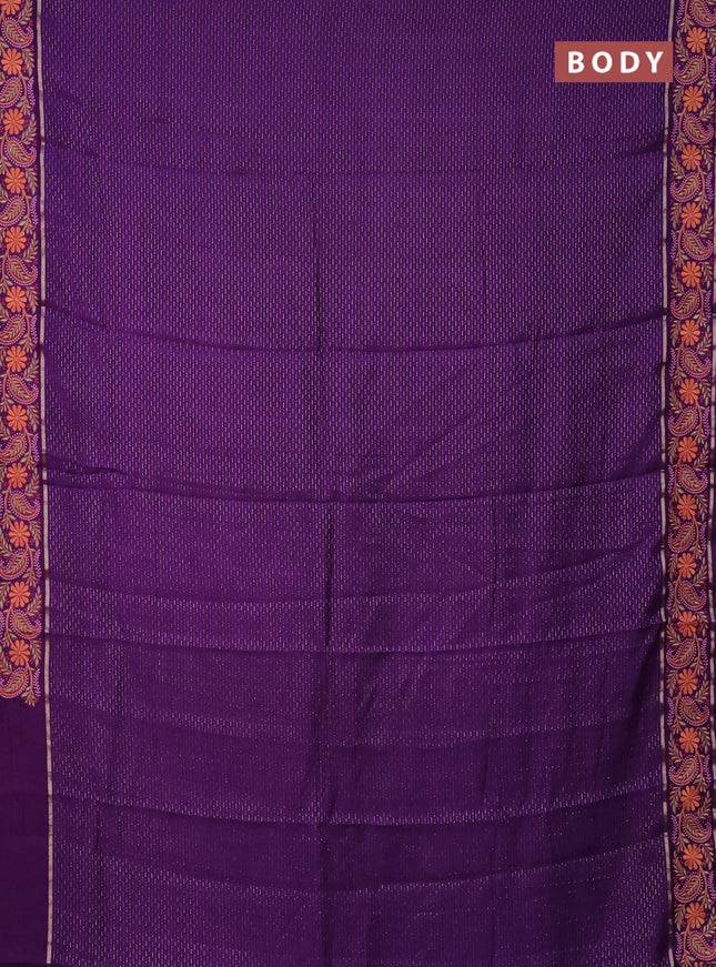Semi chanderi saree violet with allover zari woven stripes pattern and embroidery border