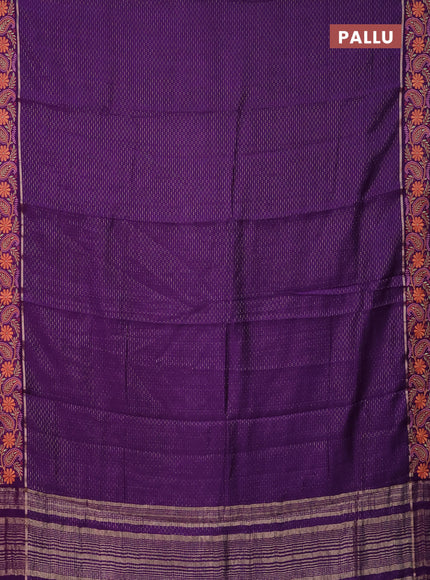 Semi chanderi saree violet with allover zari woven stripes pattern and embroidery border
