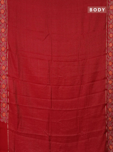 Semi chanderi saree red with allover zari woven stripes pattern and embroidery border