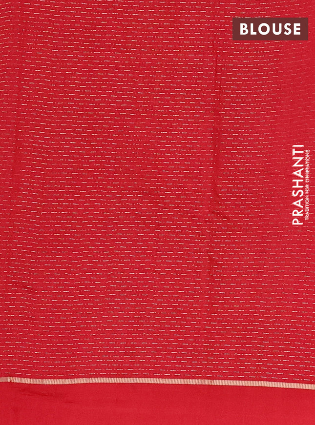 Semi chanderi saree red with allover zari woven stripes pattern and embroidery border