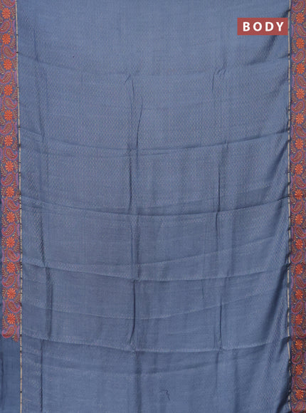 Semi chanderi saree pastel blue with allover zari woven stripes pattern and embroidery border
