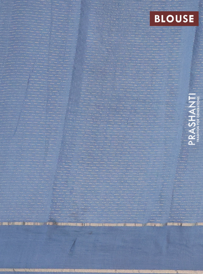 Semi chanderi saree pastel blue with allover zari woven stripes pattern and embroidery border