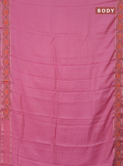 Semi chanderi saree light pink with allover zari woven stripes pattern and embroidery border