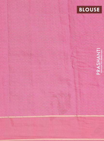 Semi chanderi saree light pink with allover zari woven stripes pattern and embroidery border