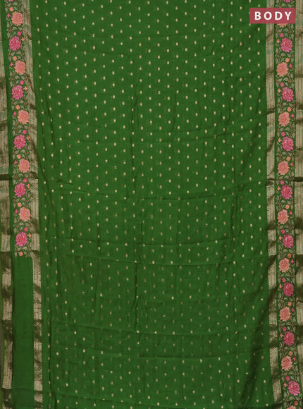 Semi chanderi saree light green with allover zari woven buttas and floral embroidery border