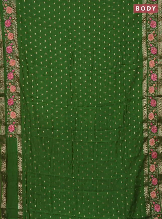 Semi chanderi saree light green with allover zari woven buttas and floral embroidery border
