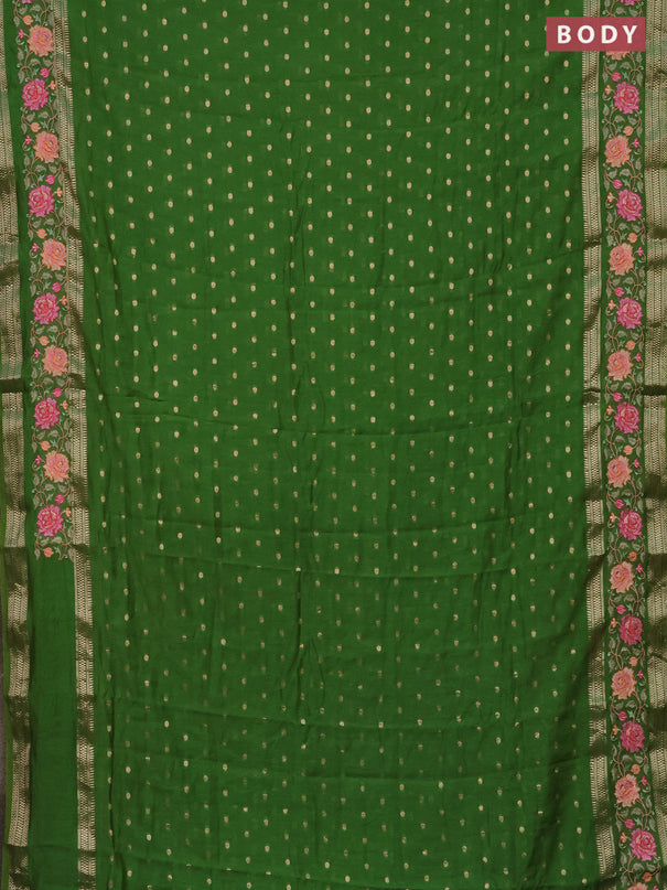 Semi chanderi saree light green with allover zari woven buttas and floral embroidery border