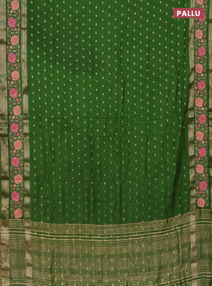 Semi chanderi saree light green with allover zari woven buttas and floral embroidery border