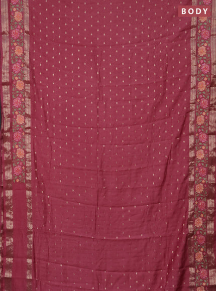 Semi chanderi saree peach pink with allover zari woven buttas and floral embroidery border