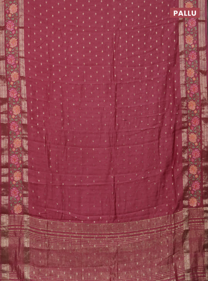 Semi chanderi saree peach pink with allover zari woven buttas and floral embroidery border