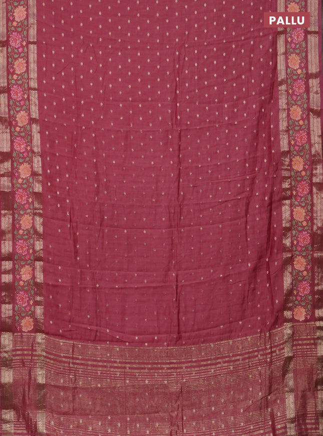 Semi chanderi saree peach pink with allover zari woven buttas and floral embroidery border