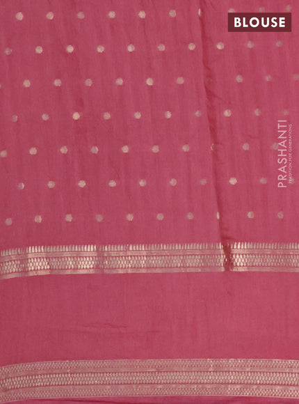 Semi chanderi saree peach pink with allover zari woven buttas and floral embroidery border