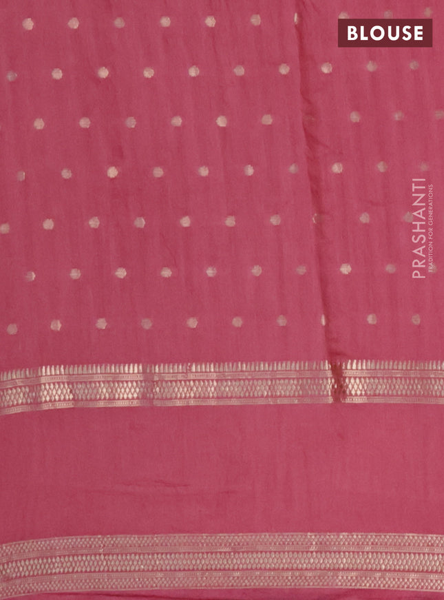Semi chanderi saree peach pink with allover zari woven buttas and floral embroidery border