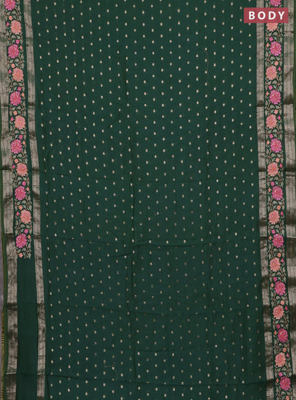 Semi chanderi saree green with allover zari woven buttas and floral embroidery border