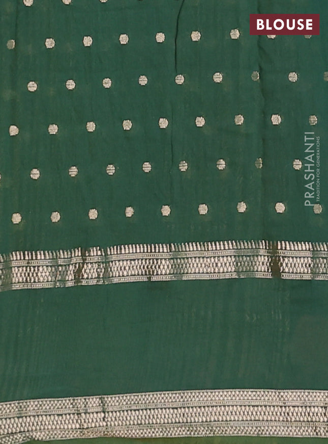 Semi chanderi saree green with allover zari woven buttas and floral embroidery border