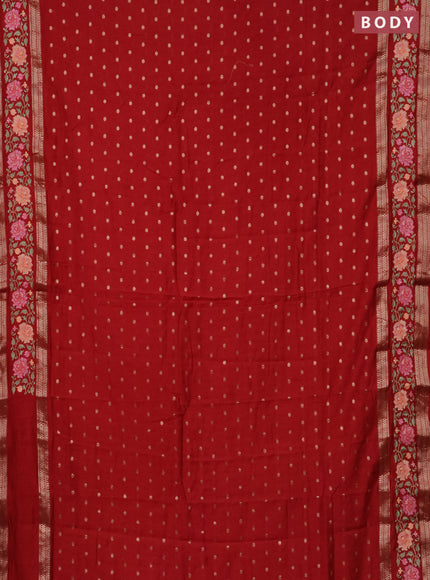 Semi chanderi saree red with allover zari woven buttas and floral embroidery border