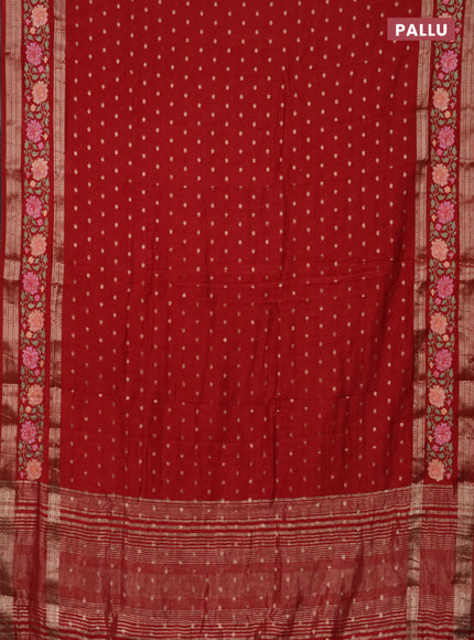 Semi chanderi saree red with allover zari woven buttas and floral embroidery border