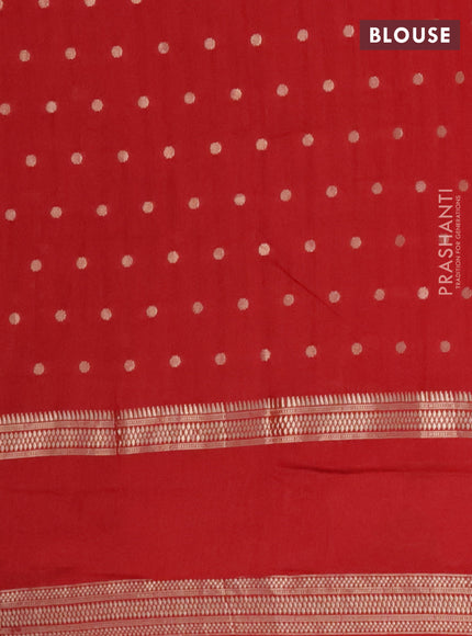 Semi chanderi saree red with allover zari woven buttas and floral embroidery border