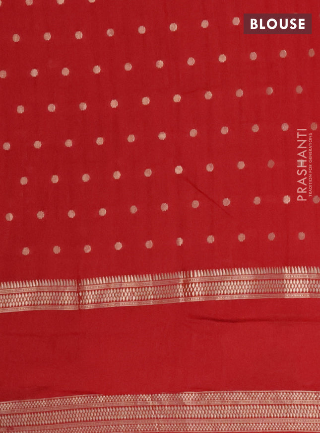 Semi chanderi saree red with allover zari woven buttas and floral embroidery border