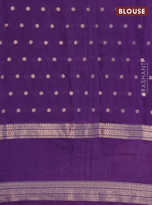 Semi chanderi saree violet with allover zari woven buttas and floral embroidery border