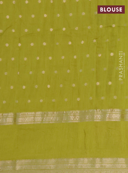 Semi chanderi saree lime green with allover zari woven buttas and floral embroidery border