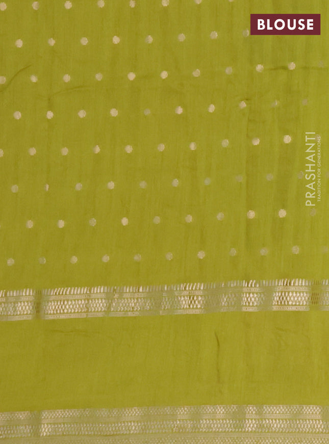 Semi chanderi saree lime green with allover zari woven buttas and floral embroidery border