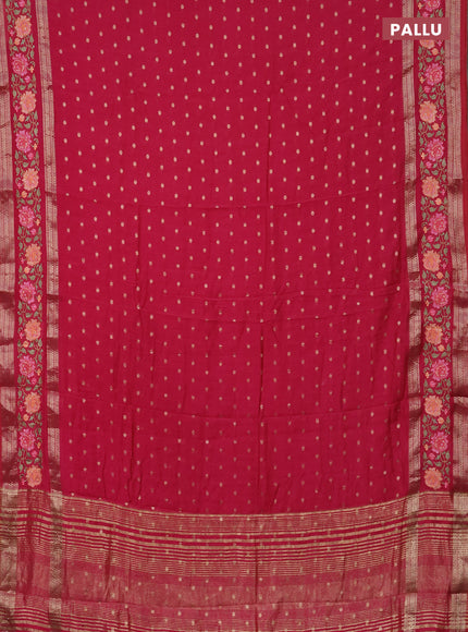 Semi chanderi saree pink with allover zari woven buttas and floral embroidery border