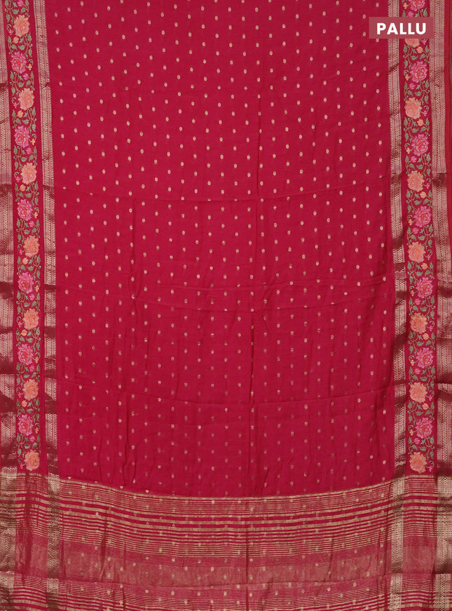 Semi chanderi saree pink with allover zari woven buttas and floral embroidery border