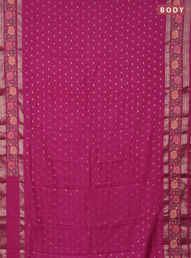 Semi chanderi saree pink with allover zari woven buttas and floral embroidery border