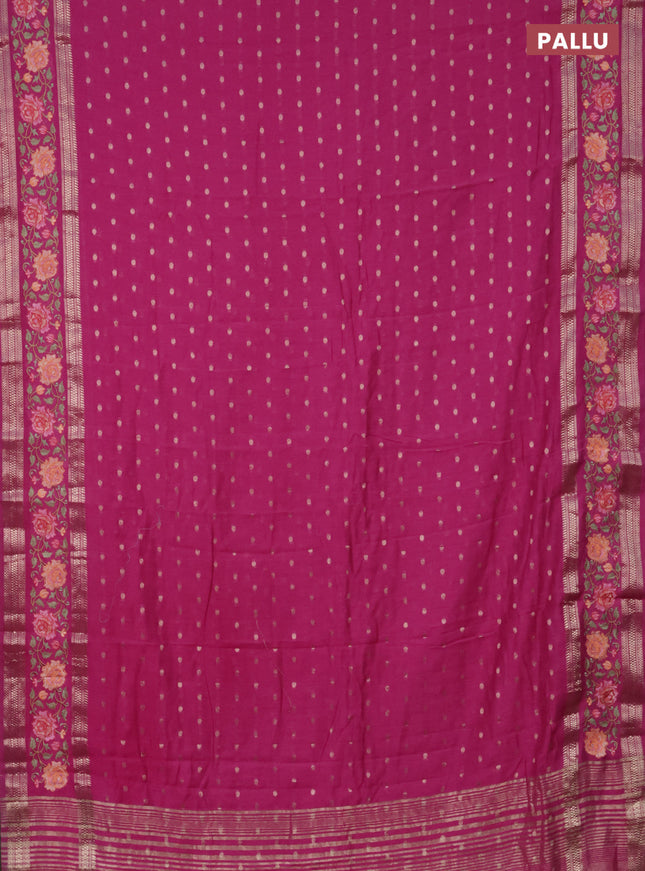 Semi chanderi saree pink with allover zari woven buttas and floral embroidery border