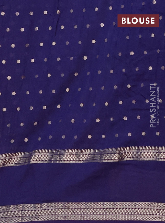 Semi chanderi saree dark blue with allover zari woven buttas and floral embroidery border