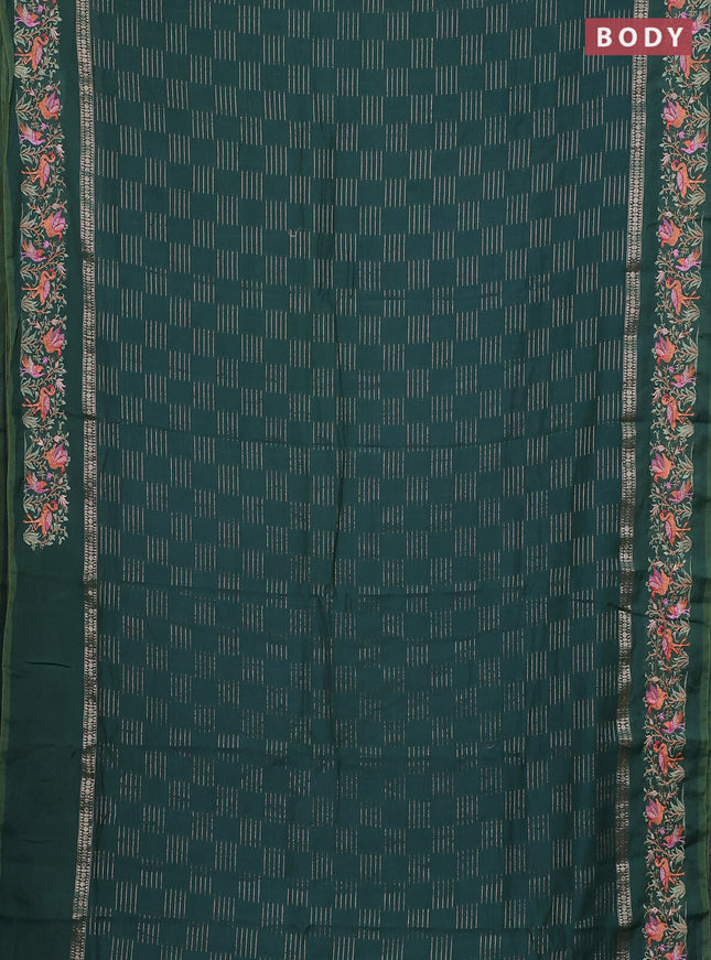 Semi chanderi saree green shade with allover zari weaves and embroidery border