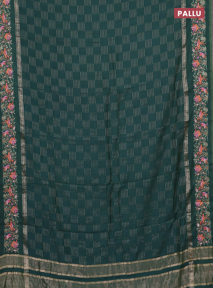 Semi chanderi saree green shade with allover zari weaves and embroidery border