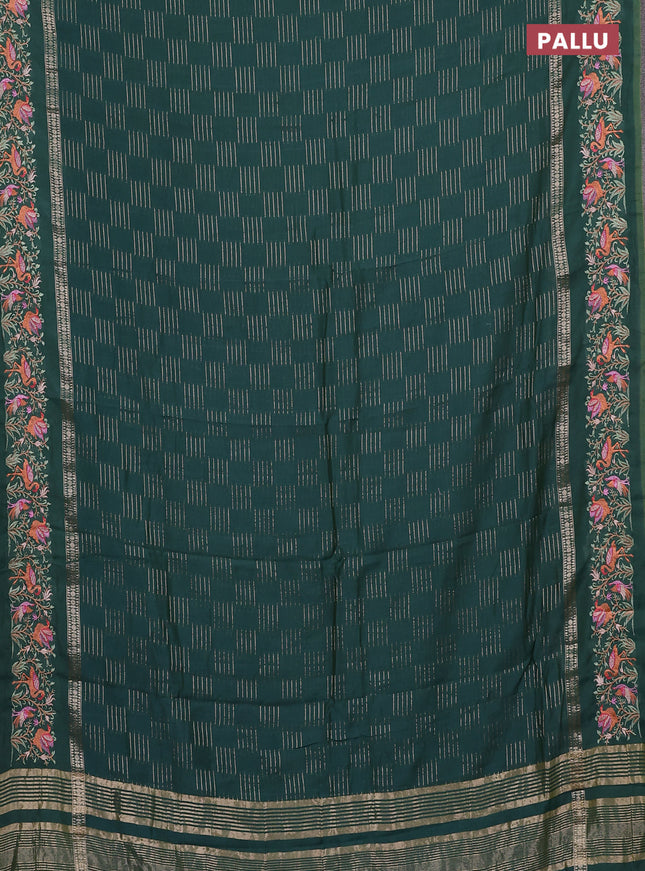 Semi chanderi saree green shade with allover zari weaves and embroidery border
