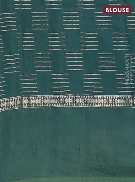 Semi chanderi saree green shade with allover zari weaves and embroidery border