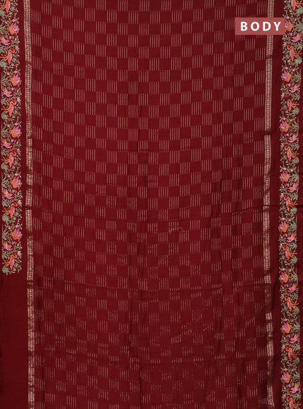 Semi chanderi saree maroon with allover zari weaves and embroidery border