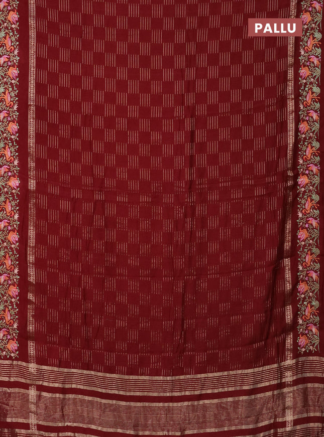 Semi chanderi saree maroon with allover zari weaves and embroidery border