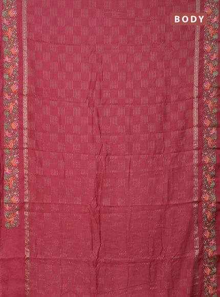 Semi chanderi saree peach pink with allover zari weaves and embroidery border