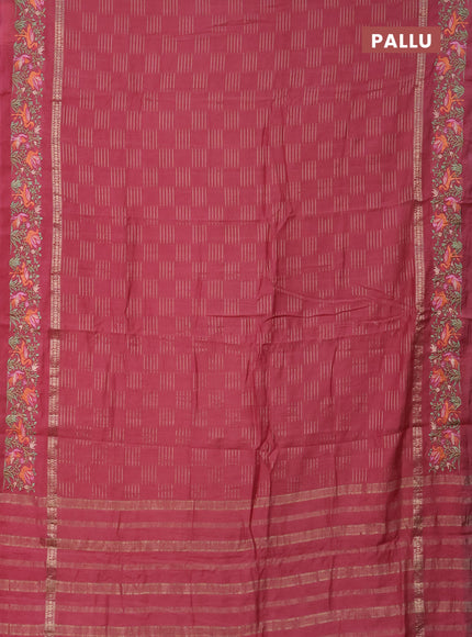 Semi chanderi saree peach pink with allover zari weaves and embroidery border