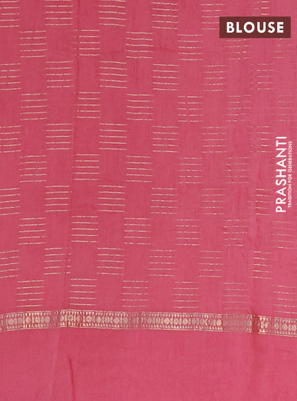 Semi chanderi saree peach pink with allover zari weaves and embroidery border